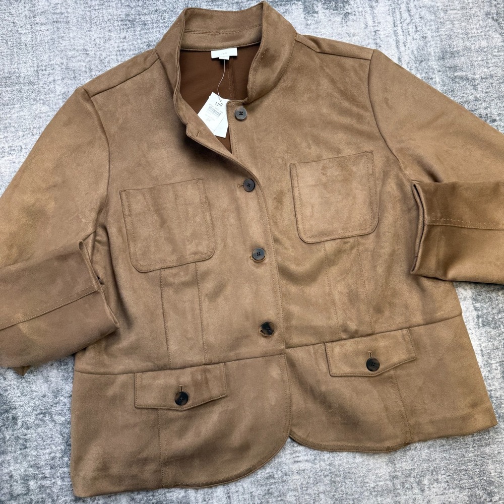 J Jill Jacket Womens 3X Brown Faux Suede Patch Pocket Boho Western Button Front
